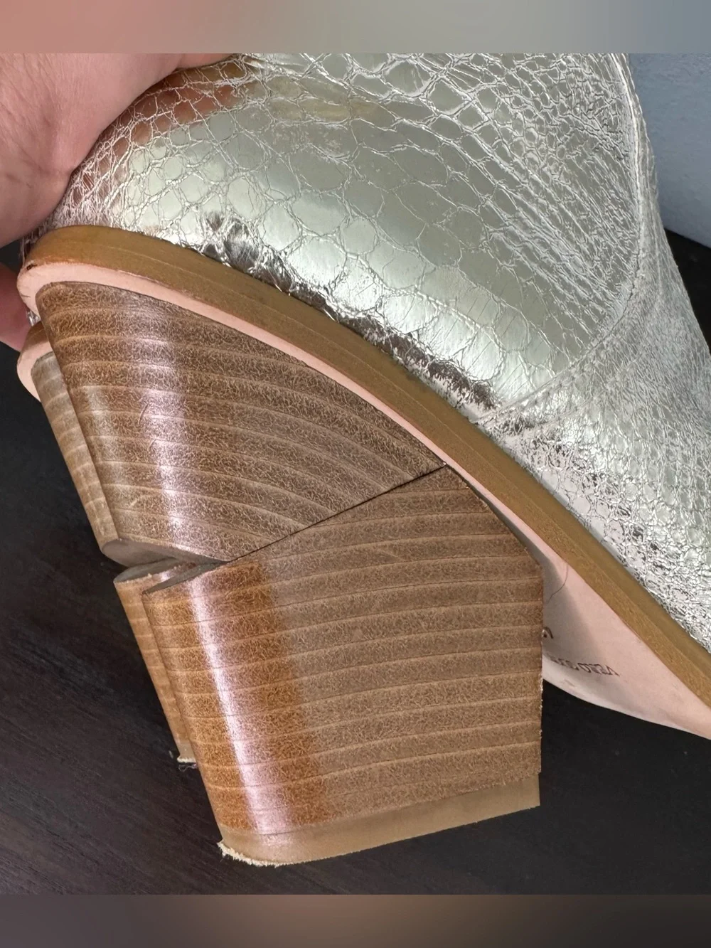 Cecelia New York Python Metallic Wedge Boots Vero Cuoio 9.5 Architectural Heel